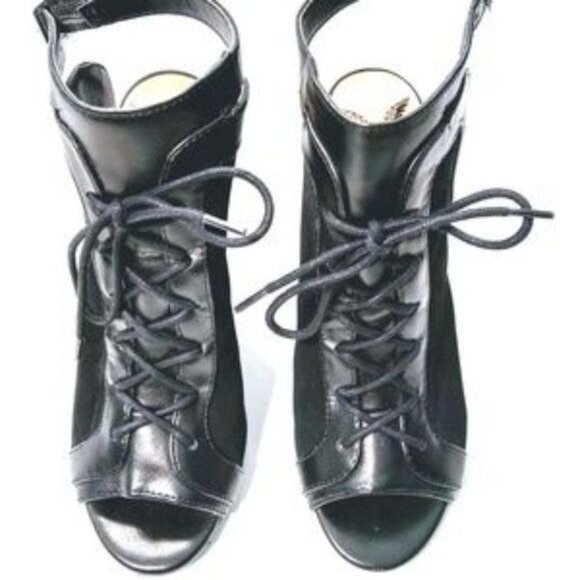 Penny Loves Kenny Black Peep Toe Chunky Heel Ankle Booties Size 7.5 - Picture 3 of 12